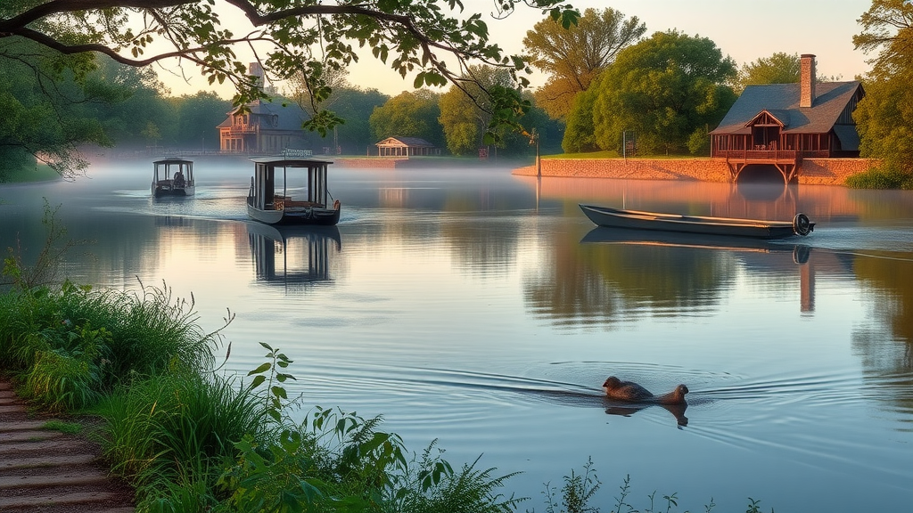 picturesque Buffalo Bayou, paddleboats, early Houston, historical Harris County, Houston history